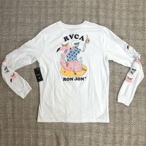 Ron Jon RVCA Luke P Flamingo Long Sleeve White Tee